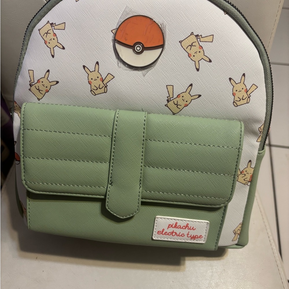 Pokemon Green and White Backpack with Structured Design